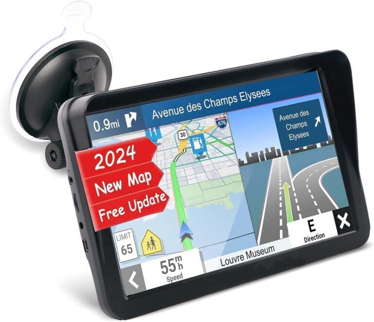 GPS navigation device showing a map of Avenue des Champs Elysees with update promotion