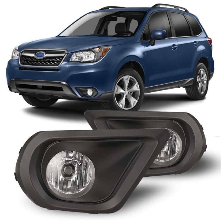 Blue SUV with fog lights in front of two new fog lights