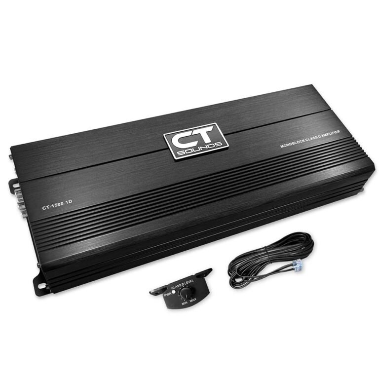 Black CT Sounds car amplifier with accessories on white background