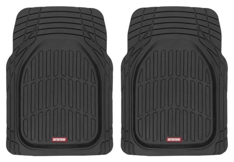 Two black MotorTrend car floor mats with textured patterns