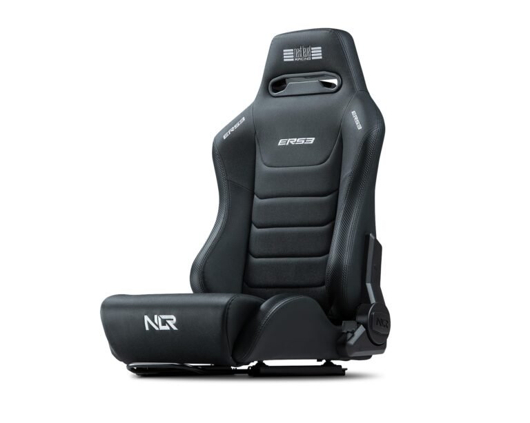Black racing seat with "Next Level Racing" and "ERS3" branding