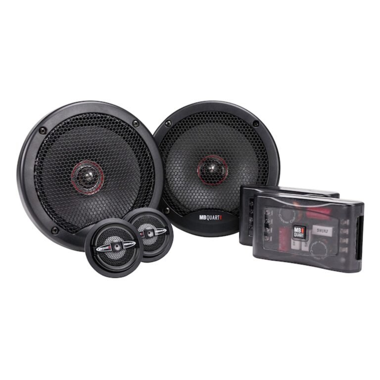 MB Quart car audio speaker set with two large and two small speakers