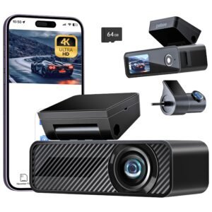Dashcam set with phone, memory card, and multiple camera angles